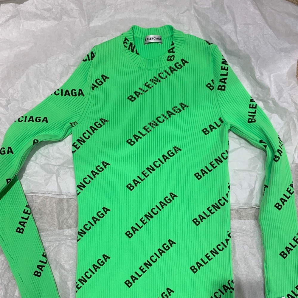 Balenciaga Neon Green LOGO RIB TOP